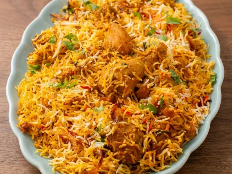 Chicken Biryani at Chutney Express Edmonton - fragrant basmati rice layered with spiced chicken, dum-style